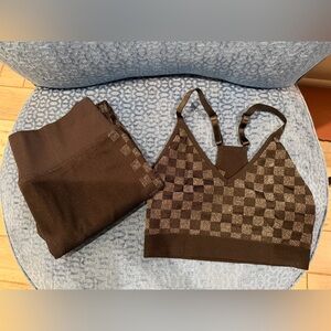 Pink active black silver gray  Checkered leggings and sports bra